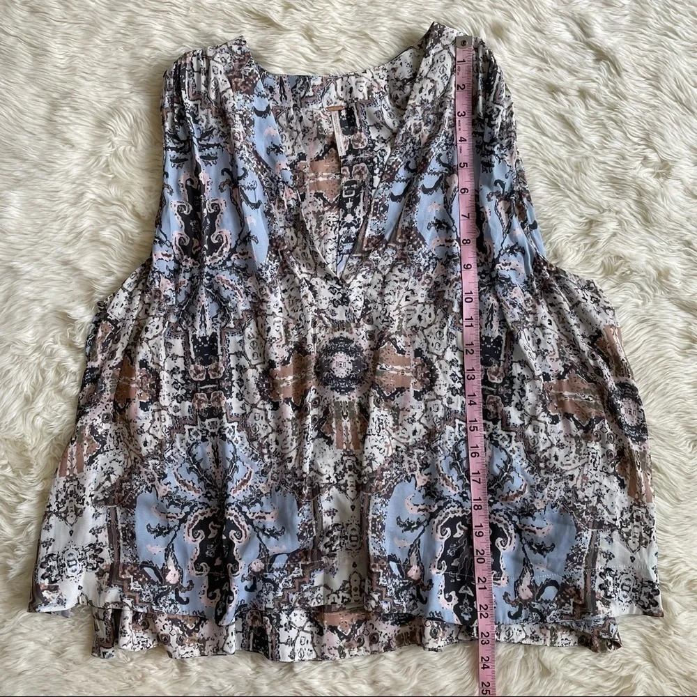 Free People Blouse Darcy Swing Tank Top Bohemian Boho Print Blue S